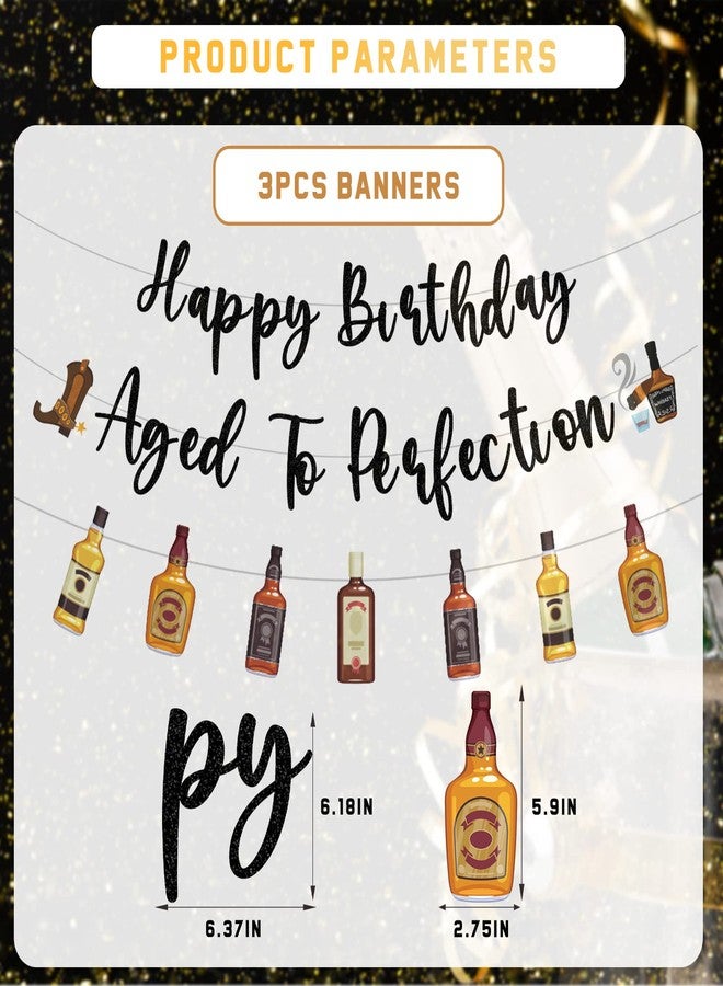 Refavor Happy Birthday Banner Men, 3pcs Aged to Perfection Birthday Party Banners Decor Supplies, Wine Whiskey Beer Theme Party Decor - Image 2