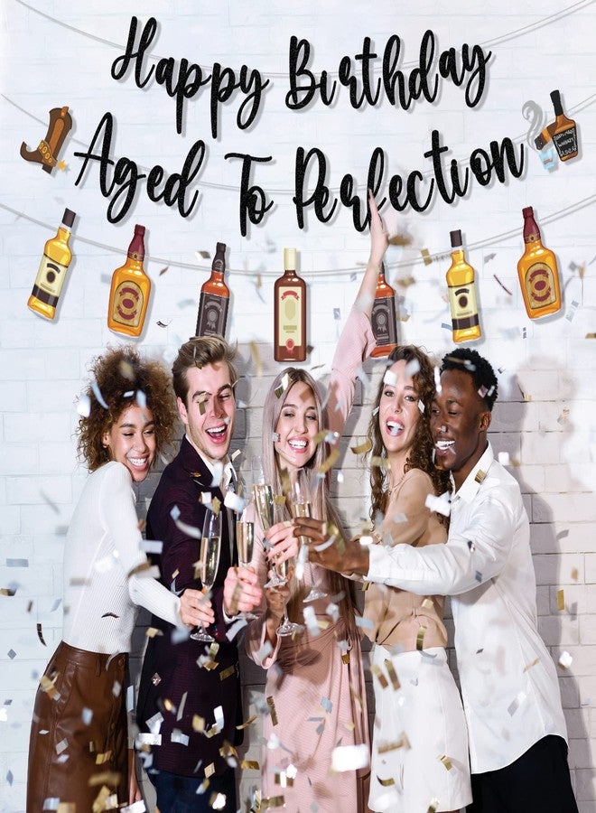 Refavor Happy Birthday Banner Men, 3pcs Aged to Perfection Birthday Party Banners Decor Supplies, Wine Whiskey Beer Theme Party Decor - Image 3