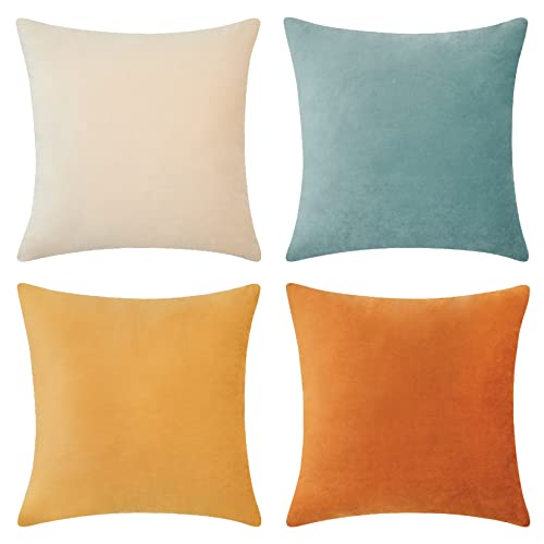 MONDAY MOOSE Decorative Throw Pillow Covers Cushion Cases, Set of 4 Soft Velvet Modern Designs, Mix and Match for Home Decor, Pillow Inserts Not Included (18x18 inch, Orange/Teal) - Image 4