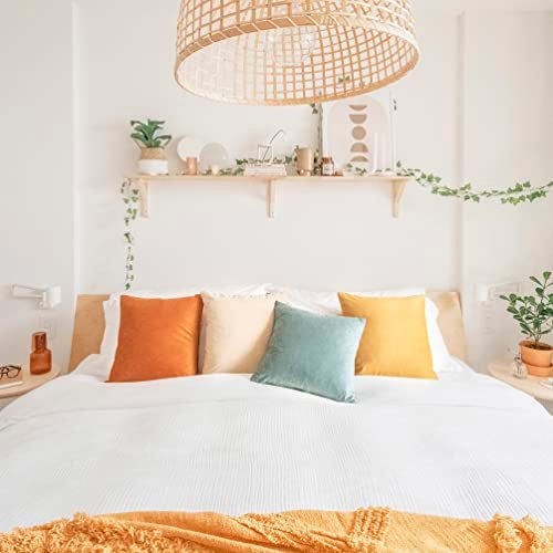 MONDAY MOOSE Decorative Throw Pillow Covers Cushion Cases, Set of 4 Soft Velvet Modern Designs, Mix and Match for Home Decor, Pillow Inserts Not Included (18x18 inch, Orange/Teal) - Image 2