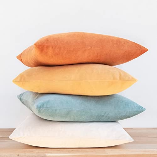 MONDAY MOOSE Decorative Throw Pillow Covers Cushion Cases, Set of 4 Soft Velvet Modern Designs, Mix and Match for Home Decor, Pillow Inserts Not Included (18x18 inch, Orange/Teal) - Image 1