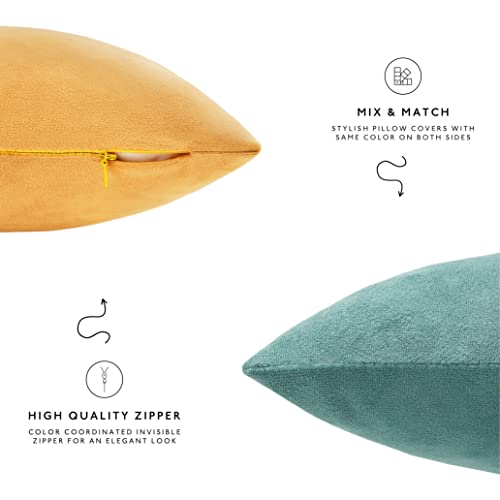 MONDAY MOOSE Decorative Throw Pillow Covers Cushion Cases, Set of 4 Soft Velvet Modern Designs, Mix and Match for Home Decor, Pillow Inserts Not Included (18x18 inch, Orange/Teal) - Image 3