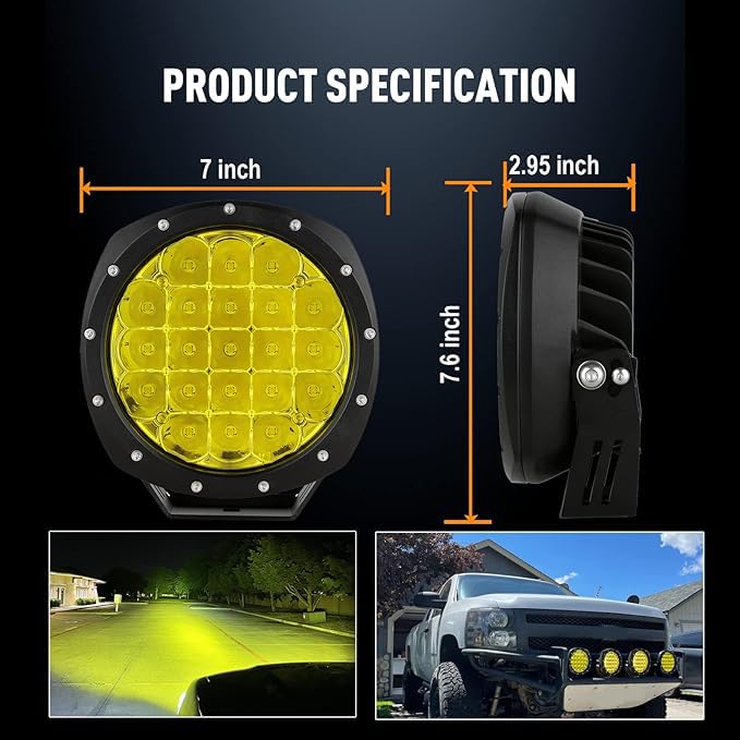 BIGLION.X 7Inch Round LED Amber Driving Offroad Lights 2PCS 210W 32000LM Amber Off road Lights LED Off Road Light Round Waterproof IP68 IP69K 12V 24V for Pickup Trucks SUV ATV UTV 4x4 - Image 3