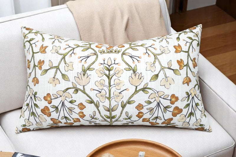 YugTex Burnt Orange Vine Floral Print Lumbar Pillow Cover - 14x24 Inch Cotton Blend - Zea Garden - Image 5