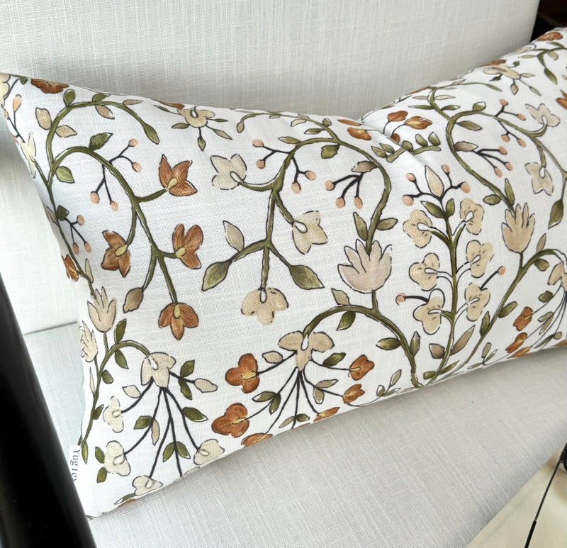 YugTex Burnt Orange Vine Floral Print Lumbar Pillow Cover - 14x24 Inch Cotton Blend - Zea Garden - Image 3