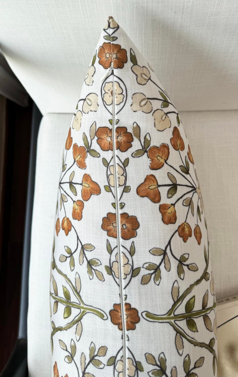 YugTex Burnt Orange Vine Floral Print Lumbar Pillow Cover - 14x24 Inch Cotton Blend - Zea Garden - Image 4