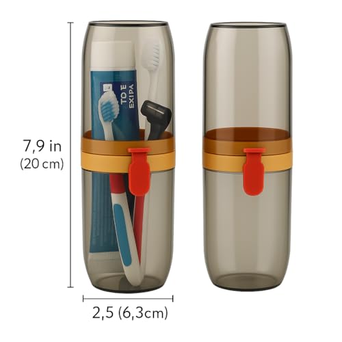 JIALTO Capsule Shape Travel Toothbrush Holder/Portable Toothbrush Storage Plastic Multipurpose Storage Holder Cover Organizer (Transparent Brown, 2 Pcs Round Toothbrush Holder) - Image 2
