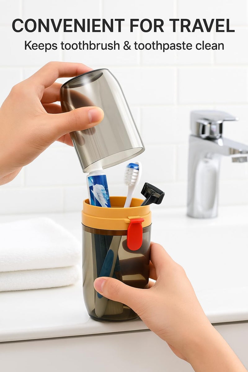 JIALTO Capsule Shape Travel Toothbrush Holder/Portable Toothbrush Storage Plastic Multipurpose Storage Holder Cover Organizer (Transparent Brown, 2 Pcs Round Toothbrush Holder) - Image 4
