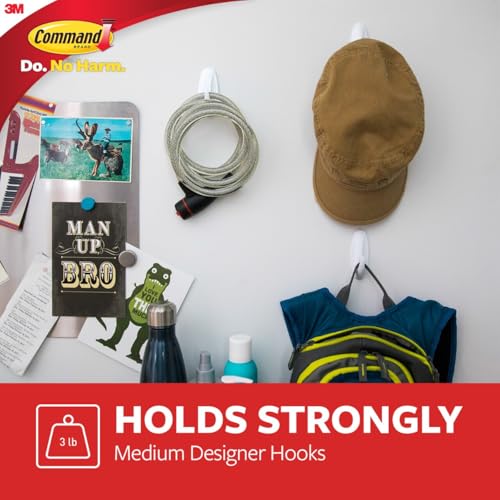 Command Medium Designer Hooks Value Pack, Damage-Free Hanging Wall Hooks with Adhesive Strips, No Tools Wall Hooks for Decorations in Living Spaces, 50 Sets of 1 Hook and 1 Strip - Image 3