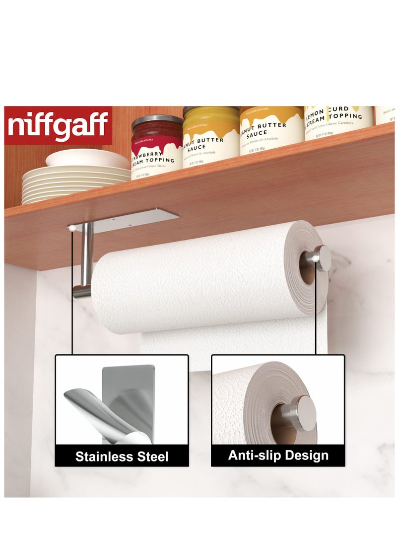 Excefore - Paper Towel Holder, Self-Adhesive or Drilling, Brushed Nickel Wall Mounted Paper Towel Rack for Kitchen, SUS304 Stainless Steel Kitchen Roll Holder Under Cabinet - Image 1