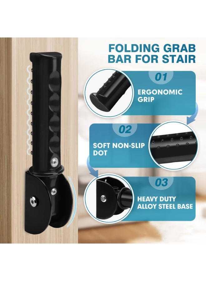 سيوسي Doorway Assist Handle, Flip-Up Folding Grab Bar for Wall Mounting, Foldable Safety Grab Handle for Elderly, Handicap, and Balance Support, Metal Grip Bar for Seniors, Durable (Black) - Image 3