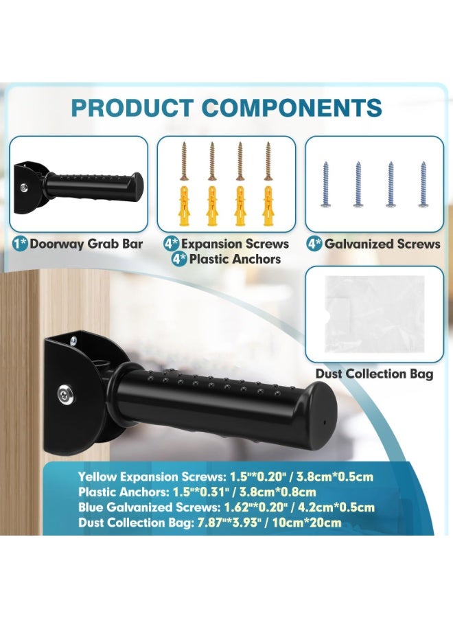 سيوسي Doorway Assist Handle, Flip-Up Folding Grab Bar for Wall Mounting, Foldable Safety Grab Handle for Elderly, Handicap, and Balance Support, Metal Grip Bar for Seniors, Durable (Black) - Image 2
