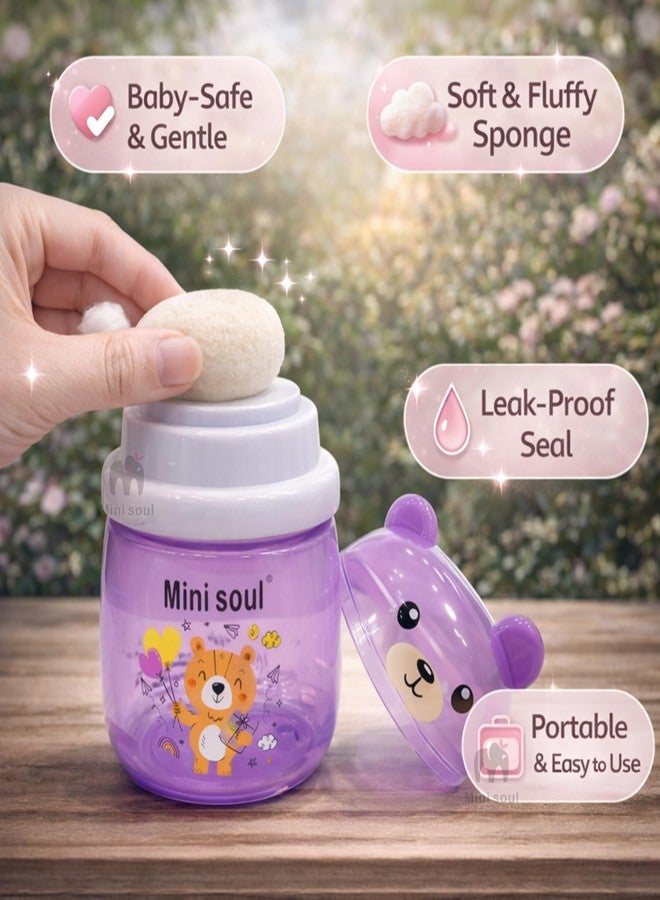 Mini Soul Baby Powder Puff with Container Soft Feather Sponge Powder Applicator for Newborn & Infant Transparent Refillable Case Mess-Free, Leak-Proof, Baby-Safe Powder Puff for Kids Purple - Image 5