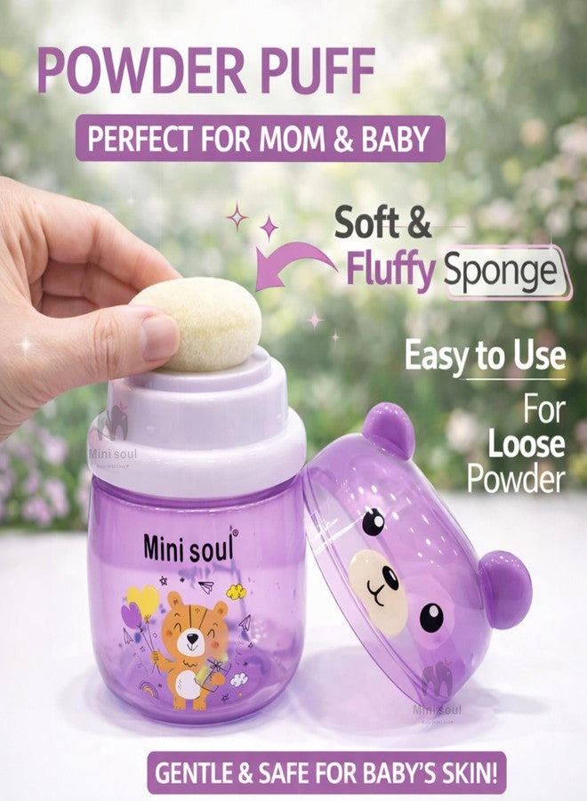 Mini Soul Baby Powder Puff with Container Soft Feather Sponge Powder Applicator for Newborn & Infant Transparent Refillable Case Mess-Free, Leak-Proof, Baby-Safe Powder Puff for Kids Purple - Image 4