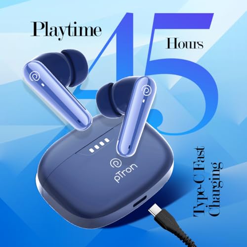 pTron Basspods Tour TWS Earbuds with 3D AudioScape, 45Hrs Playtime, TruTalk AI-ENC Calls, 50ms Low Latency Sync, BT v5.3, Type-C Fast Charging, Voice Asst. & IPX5 Water Resistant (Blue) - Image 4