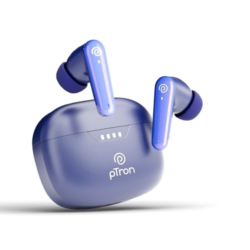 pTron Basspods Tour TWS Earbuds with 3D AudioScape, 45Hrs Playtime, TruTalk AI-ENC Calls, 50ms Low Latency Sync, BT v5.3, Type-C Fast Charging, Voice Asst. & IPX5 Water Resistant (Blue) - Image 1