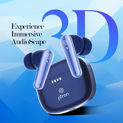 pTron Basspods Tour TWS Earbuds with 3D AudioScape, 45Hrs Playtime, TruTalk AI-ENC Calls, 50ms Low Latency Sync, BT v5.3, Type-C Fast Charging, Voice Asst. & IPX5 Water Resistant (Blue) - Image 3