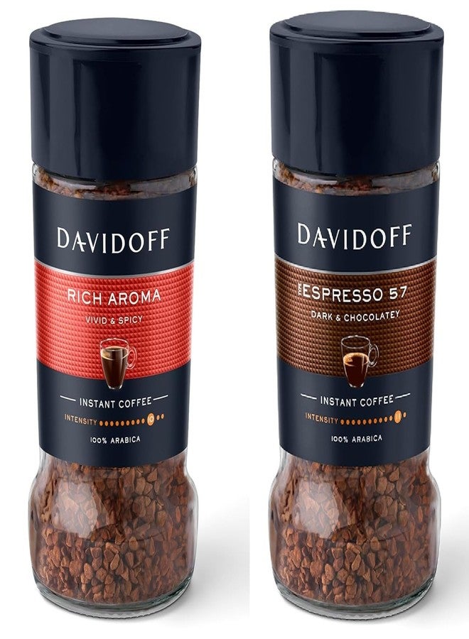 Davidoff Coffee Set, Rich Aroma Vivid & Spicy and Espresso 57 Dark & Chocolatey, 100% Arabica Coffee, Glass Jar Each 45g X Pack Of 2 (Product Of Germany) By DECADENT - Image 1