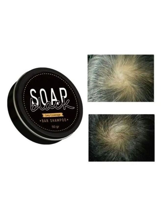 Black Soap Grey Coverage Bar Shampoo 50g, hair darkening soap bar with botanical herbal extracts for hair growth and dye free solution to gray hair