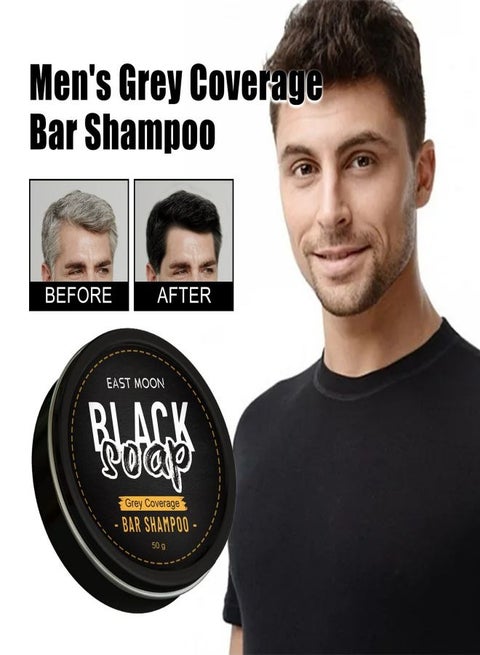 Black Soap Grey Coverage Bar Shampoo 50g, hair darkening soap bar with botanical herbal extracts for hair growth and dye free solution to gray hair
