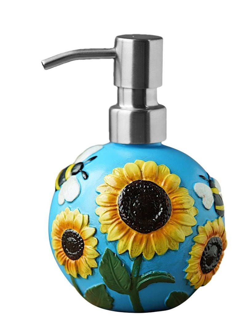 Zikra Pump Bottle Dispenser - 350ml Removable Pump Included Bathroom Lotion Dispenser | Moisturizer Pump Bottle, Empty Liquid Container, 3D Bee Sunflower Pattern Dispenser Bottle for Face Cream, Moisturizer - Image 1