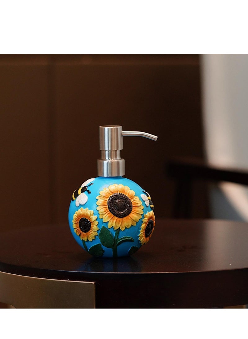 Zikra Pump Bottle Dispenser - 350ml Removable Pump Included Bathroom Lotion Dispenser | Moisturizer Pump Bottle, Empty Liquid Container, 3D Bee Sunflower Pattern Dispenser Bottle for Face Cream, Moisturizer - Image 2