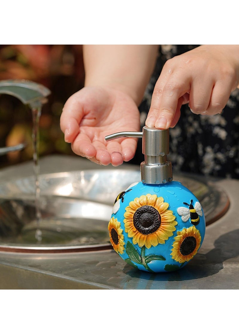 Zikra Pump Bottle Dispenser - 350ml Removable Pump Included Bathroom Lotion Dispenser | Moisturizer Pump Bottle, Empty Liquid Container, 3D Bee Sunflower Pattern Dispenser Bottle for Face Cream, Moisturizer - Image 3