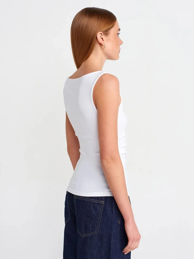 ديلفين Dilvin Sleeveless Boat Neck Jersey Blouse