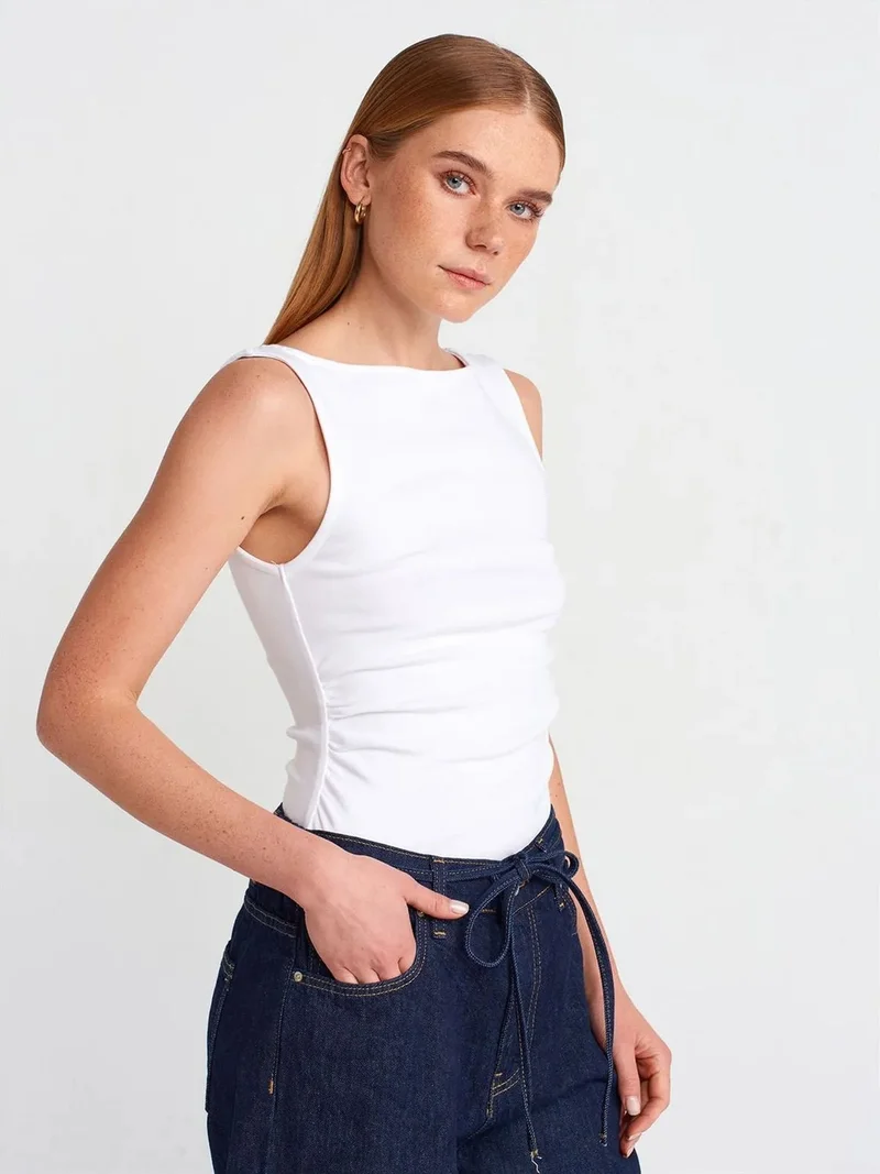 ديلفين Dilvin Sleeveless Boat Neck Jersey Blouse