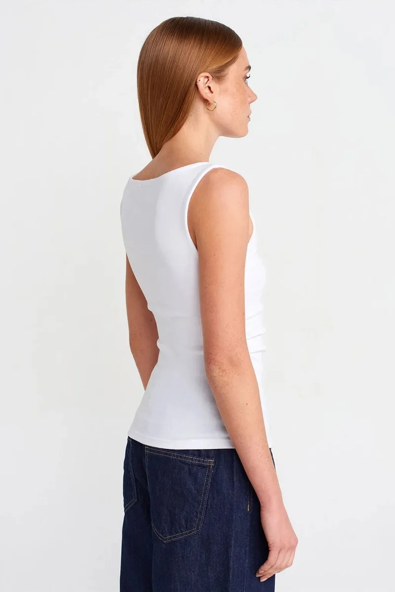 Dilvin White DILVIN Sleeveless Boat Neck Jersey Blouse for Women | Best Price UAE
