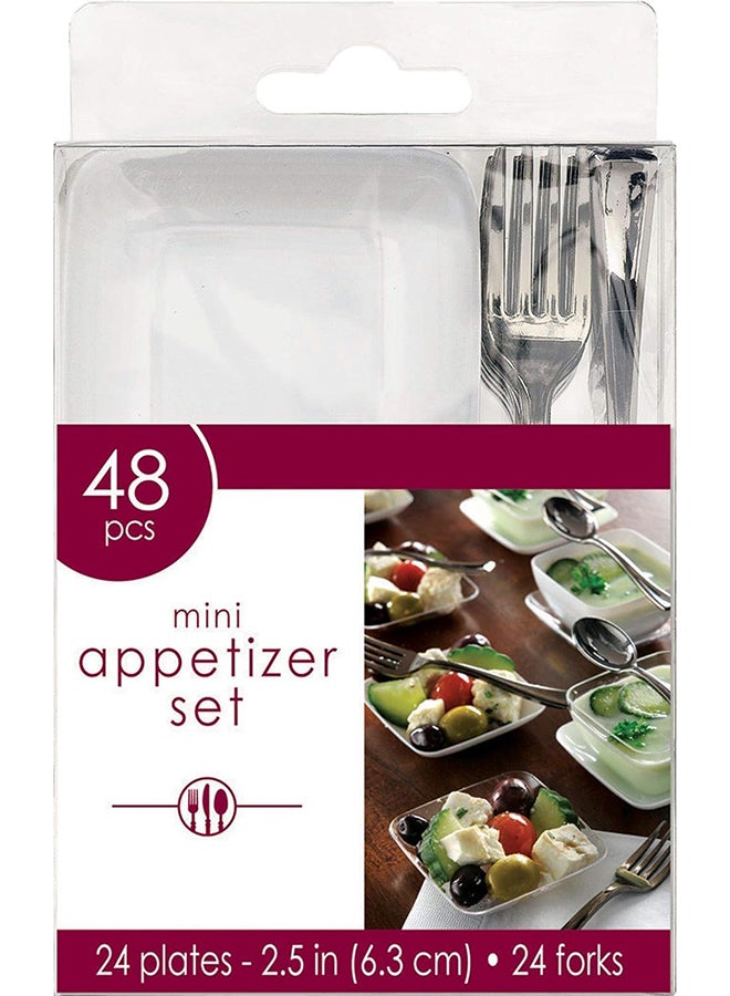 Goldedge 48-Piece Mini Appetizer Set Includes 24 Tasting Plates & 24 Mini Tasting Forks Stylish & Reusable for Parties & Events  - Image 1