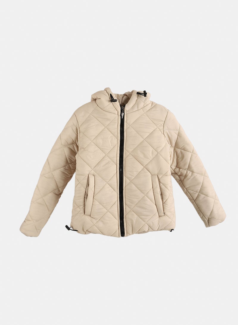 Andora Zipper Closure Hooded Pump Jacket - Light Beige - Image 2