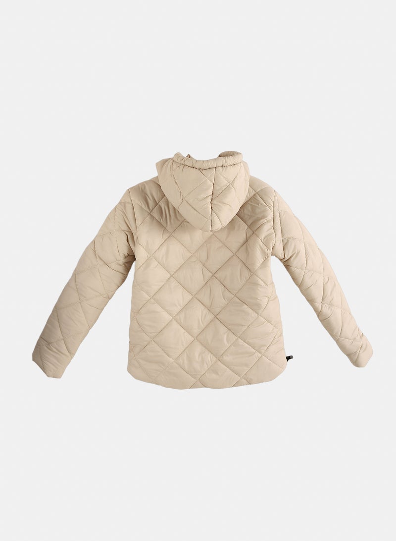 Andora Zipper Closure Hooded Pump Jacket - Light Beige - Image 4