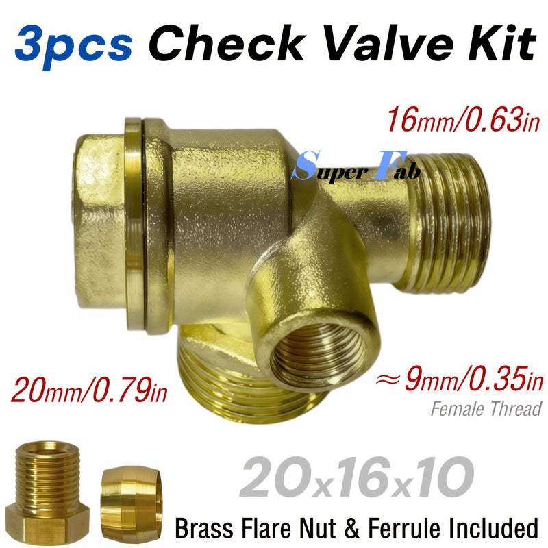 3Pcs Check Valve Kit 20x16x10mm Female Thread Aluminum Air Compressor Non Return Valve - Image 1