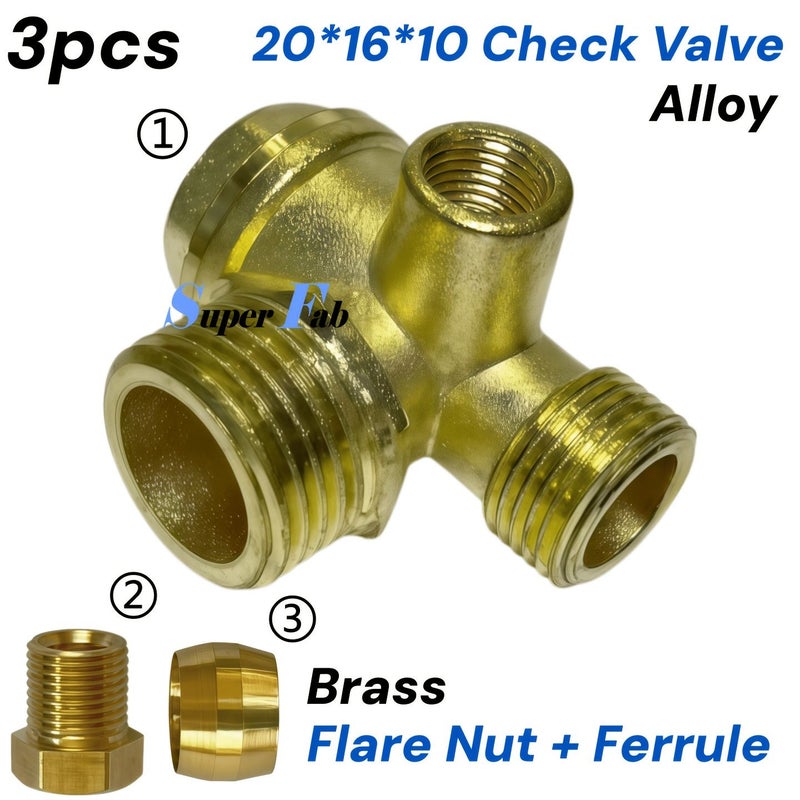 3Pcs Check Valve Kit 20x16x10mm Female Thread Aluminum Air Compressor Non Return Valve - Image 5
