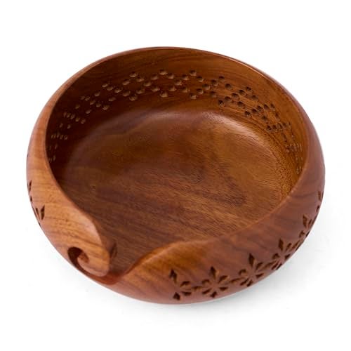 GURU JEE™ Handmade Wooden Yarn Bowl Wool Ball Holder Knitting Bowl Crochet Holder Gifts Showpiece (Natural_Brown_Jali_1) (1 Piece) - Image 2