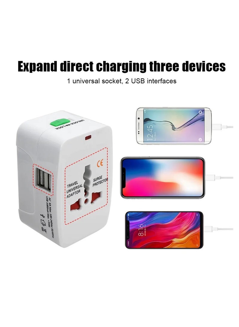 العالمي المتبني الاتحاد الأفريقي الولايات المتحدة المملكة المتحدة محول الكل في واحد 2 منافذ USB السفر العالمي التيار المتناوب مهايئ شاحن الطاقة محول التوصيل الدولي - Image 3