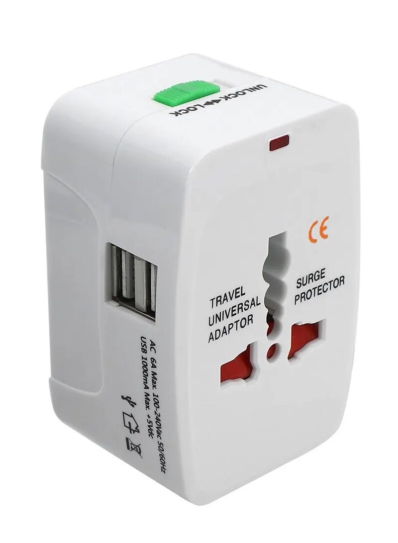 العالمي المتبني الاتحاد الأفريقي الولايات المتحدة المملكة المتحدة محول الكل في واحد 2 منافذ USB السفر العالمي التيار المتناوب مهايئ شاحن الطاقة محول التوصيل الدولي - Image 1