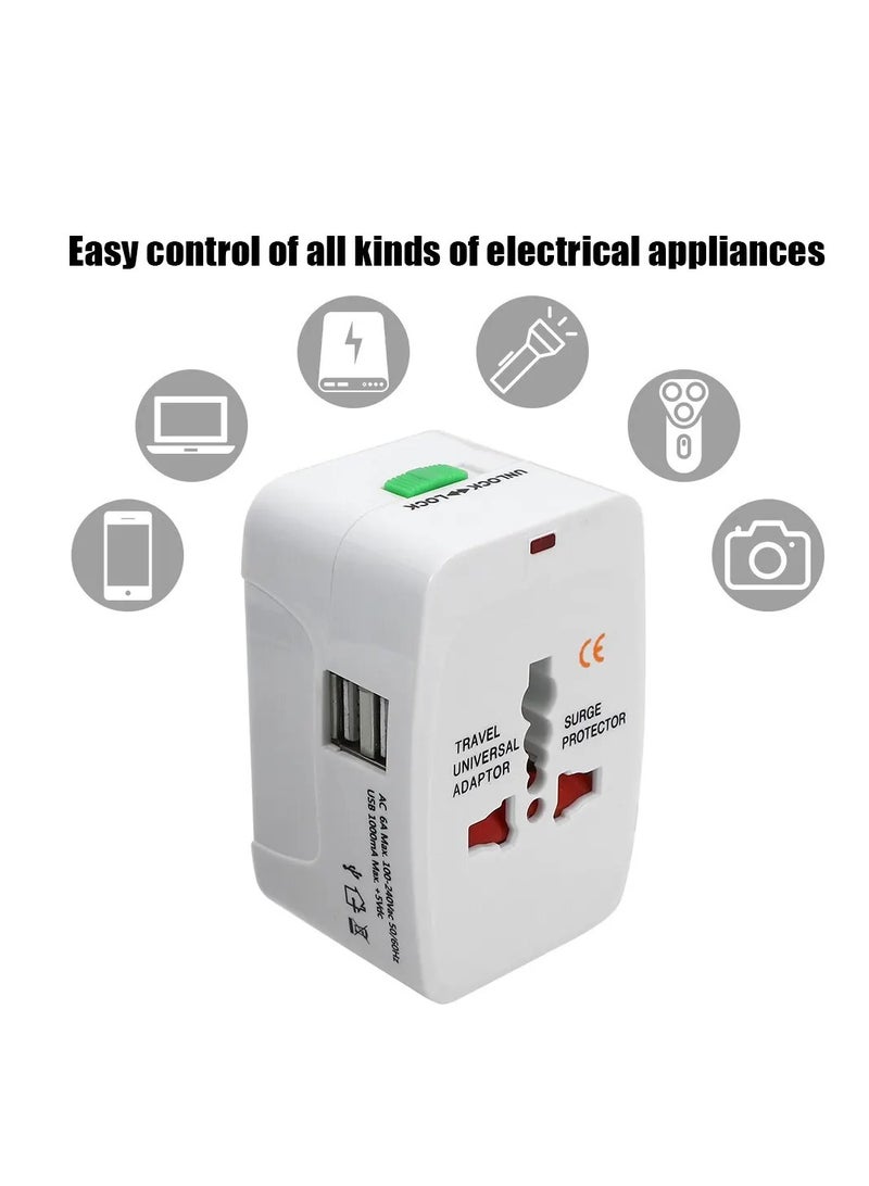 العالمي المتبني الاتحاد الأفريقي الولايات المتحدة المملكة المتحدة محول الكل في واحد 2 منافذ USB السفر العالمي التيار المتناوب مهايئ شاحن الطاقة محول التوصيل الدولي - Image 4