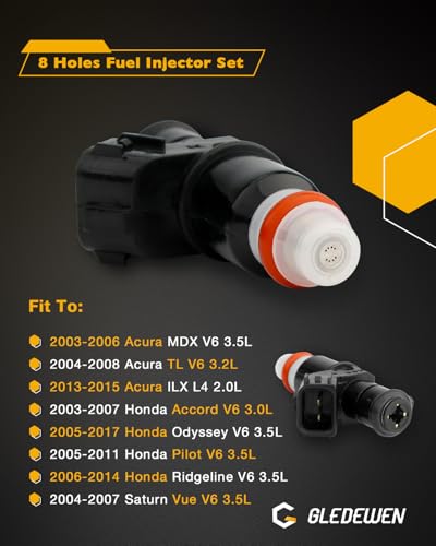 Gledewen Fuel Injectors 6 PCS 8 Holes 35 32 30 20 L Compatible with 20032017 Honda Accord Odyssey Pilot Ridgeline 20032008 Acura MDX TL V6 Engine OE 16450RCAA01 8001492N FJ485 84212289 - Image 3