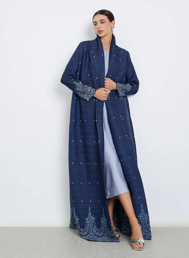 تايك تو عباية محبوكة بكسرات بطبعة زهور وأكمام طويلة