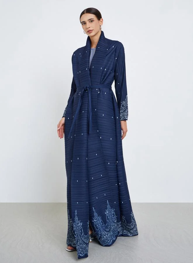 تايك تو عباية محبوكة بكسرات بطبعة زهور وأكمام طويلة