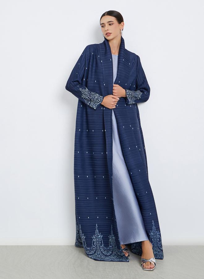 Take Two Floral Printed Textured Pleated Long Sleeve Abaya - Image 1