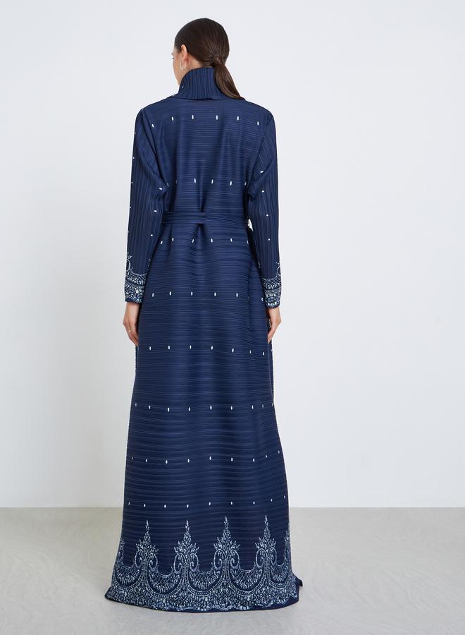 Take Two Floral Printed Textured Pleated Long Sleeve Abaya - Image 5