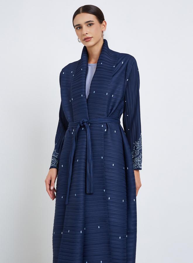 Take Two Floral Printed Textured Pleated Long Sleeve Abaya - Image 3