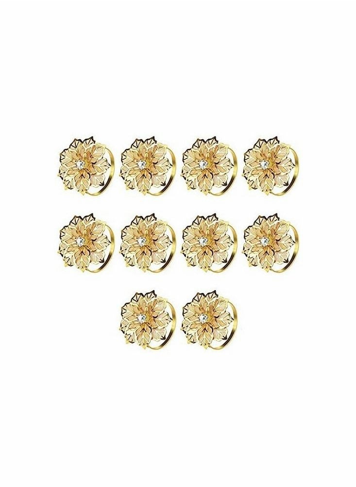 Hollow Out Metal Flower Napkin Ring Holder Set of 10(Flower-gold)  - Image 1