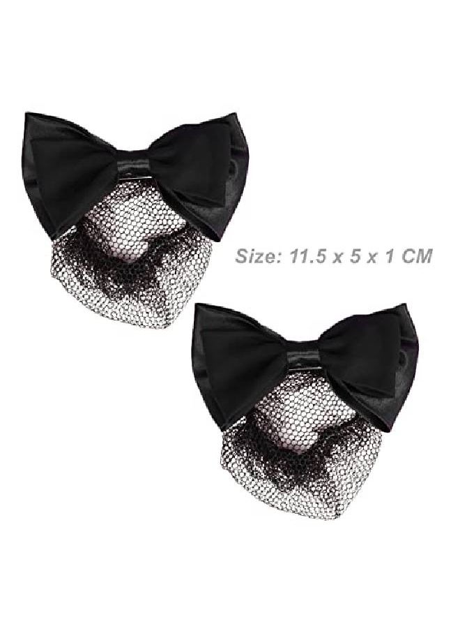 Artibetter - Barrette Hairnet Women Hair Bun Cover Net Snood Bowknot Decor Hair Clip 2Pcs - Image 1