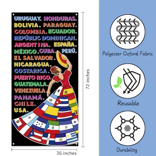 Yarcooly Hispanic Heritage Month Door Cover Latin American Banner Spanish Classroom Decorations National Hispanic Heritage Month Decorations for Classroom Home - Image 5