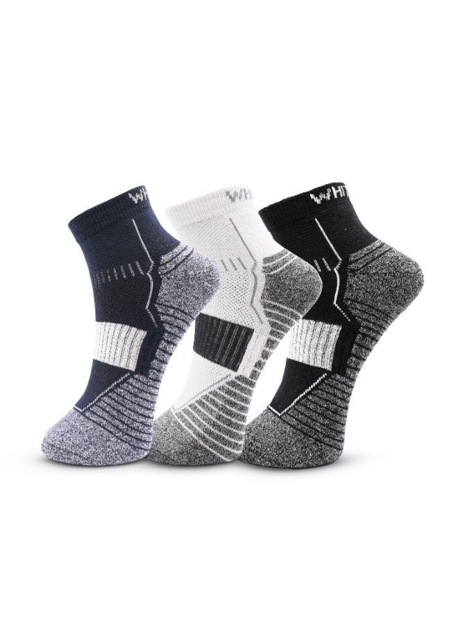 الورقة البيضاء 3 أزواج من الجوارب الرجالية القصيرة نصف تيري – قابلة للتنفس، ماصة للرطوبة، ثابتة – رمادي فاتح، رمادي غامق، أزرق | مناسبة لجميع الفصول، ملابس العمل غير الرسمية، مقاس واحد - Image 1
