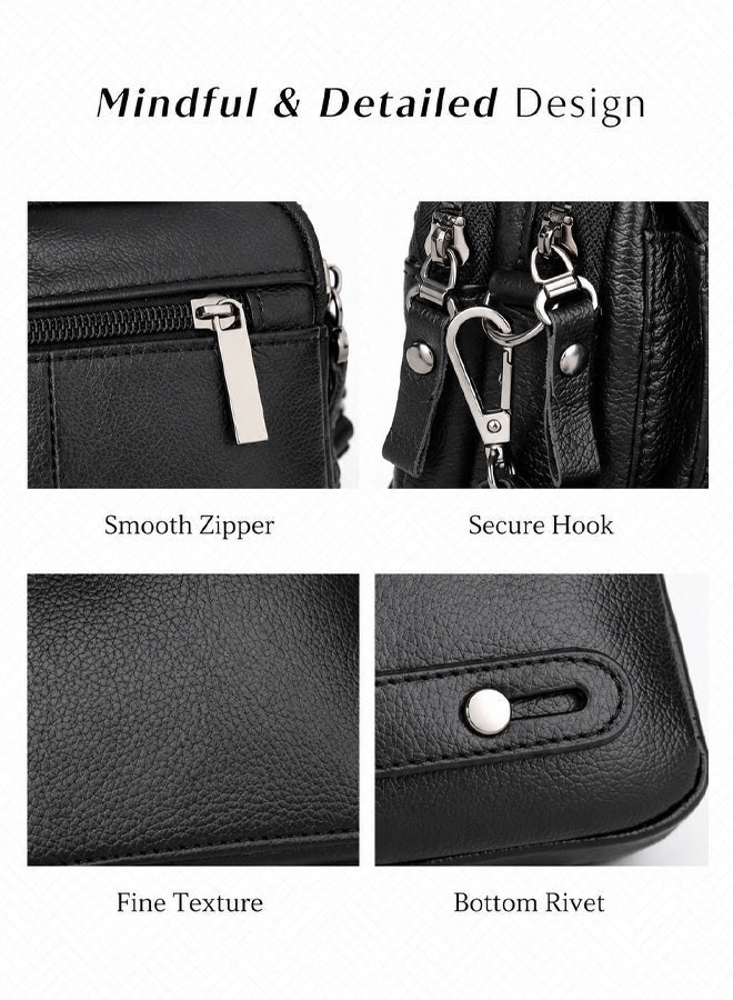 SHABILI Gents Genuine Leather Tote Bags Wallet Coin Purse Clutch Handbag, Men Multi-Pocket Organizer Wristlet Notebook Bag for Office Travel College Daily Casual Party Use, Secure Zipper Slots Student (Black) - Image 5